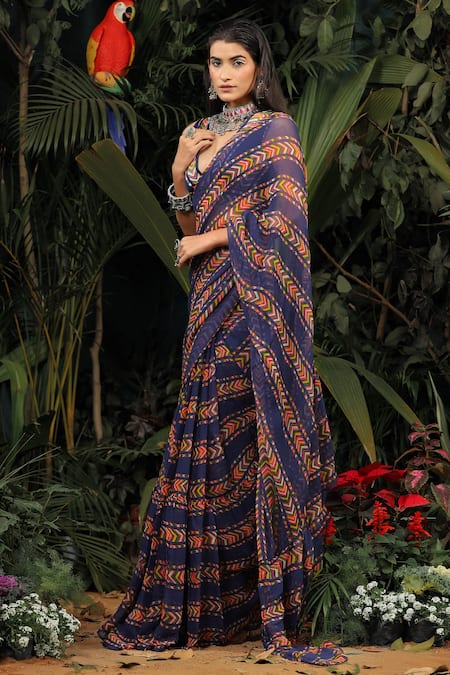 Baise Gaba Chiffon Printed Ruffle Saree 