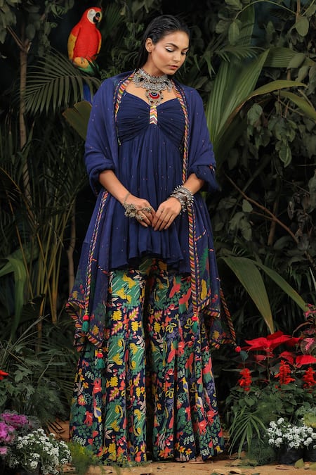 Baise Gaba Chiffon Printed Anarkali & Gharara Set 