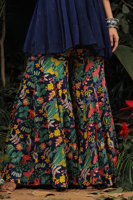 Baise Gaba_Blue Top Chiffon Gharara Modal Satin Floral, Polka Printed Anarkali And Set _at_Aza_Fashions