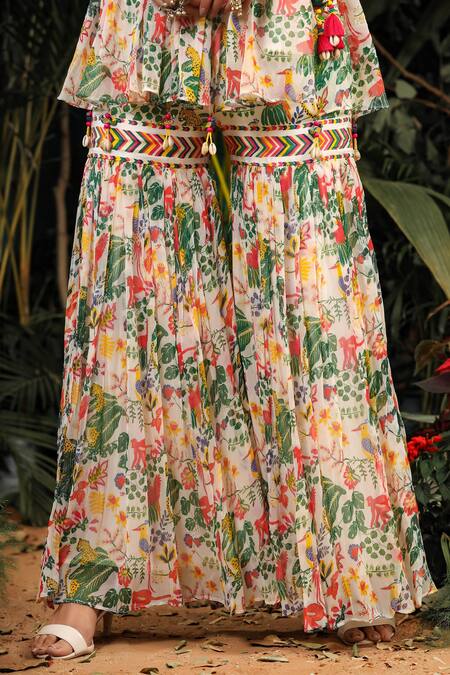 Baise Gaba_White Anarkali Chiffon Sharara Modal Satin Floral V Neck Printed And Set_at_Aza_Fashions