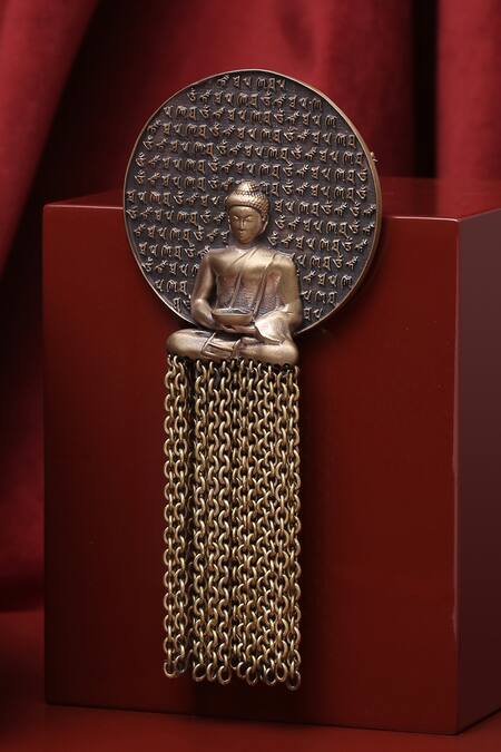 Shop_Cosa Nostraa_Gold Dhyana Buddha Brooch _at_Aza_Fashions