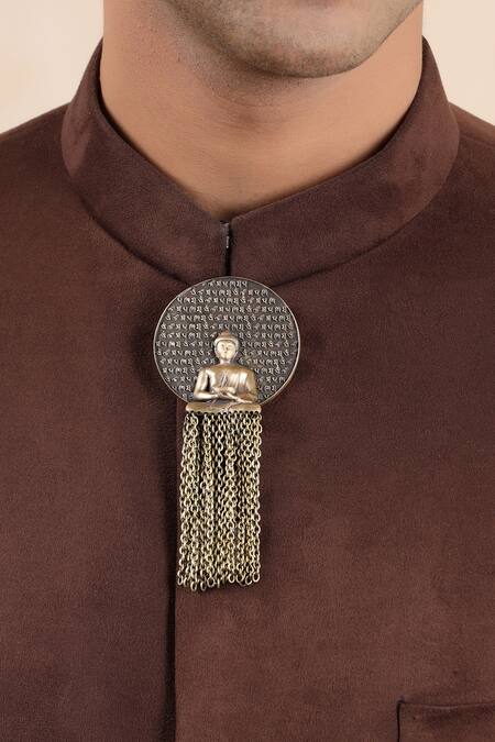 Cosa Nostraa_Gold Dhyana Buddha Brooch _Online_at_Aza_Fashions
