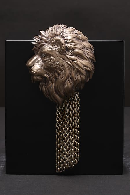 Shop_Cosa Nostraa_Gold Lion Chain Tassel Brooch _at_Aza_Fashions
