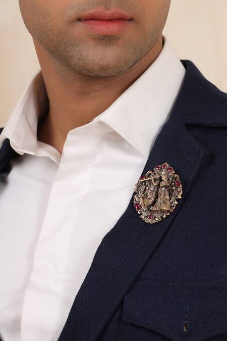 Cosa Nostraa_Gold Stones Temple Motif Handcrafted Brooch_Online_at_Aza_Fashions