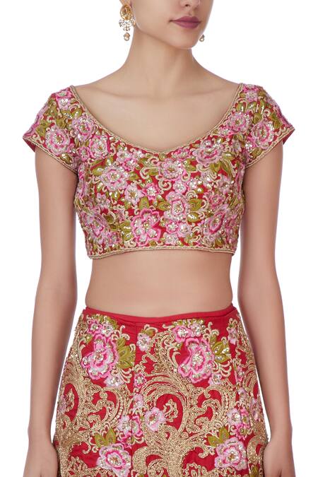 Bhairavi Jaikishan Red And Pink Floral Bridal Lehenga Set at Aza Fashions Bhairavi Jaikishan_Red And Pink Floral Bridal Lehenga Set_at_Aza_Fashions