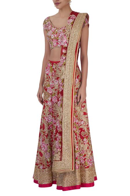 Buy Bhairavi Jaikishan Red And Pink Floral Bridal Lehenga Set Online at Aza Fashions Buy_Bhairavi Jaikishan_Red And Pink Floral Bridal Lehenga Set_Online_at_Aza_Fashions