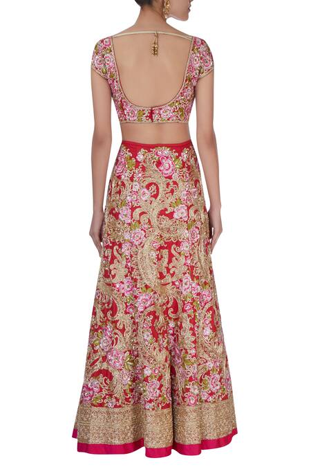 Shop Bhairavi Jaikishan Red And Pink Floral Bridal Lehenga Set at Aza Fashions Shop_Bhairavi Jaikishan_Red And Pink Floral Bridal Lehenga Set_at_Aza_Fashions