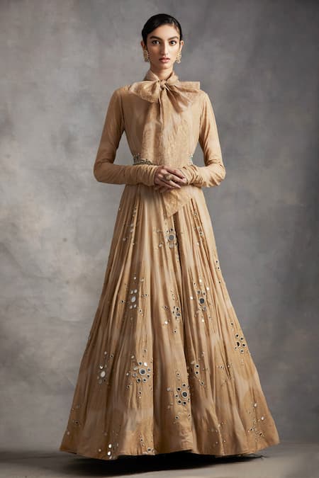 Bhumika Sharma Beige Georgette Round Printed Anarkali Gown 