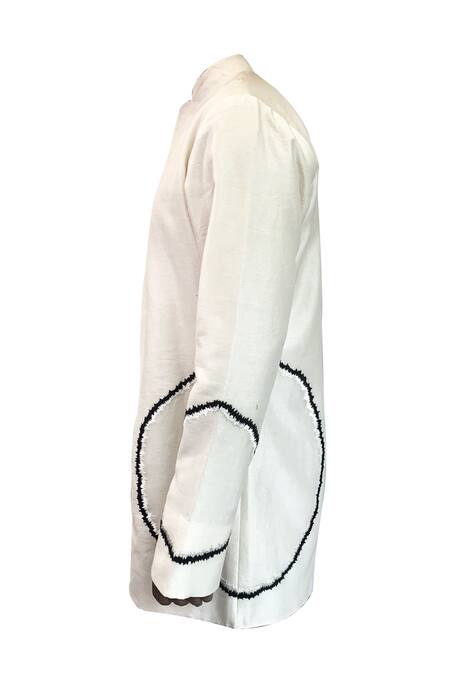 Shop_Antar Agni_Ivory Cotton, Silk Embroidery Big Moth Circles Shirt _Online_at_Aza_Fashions