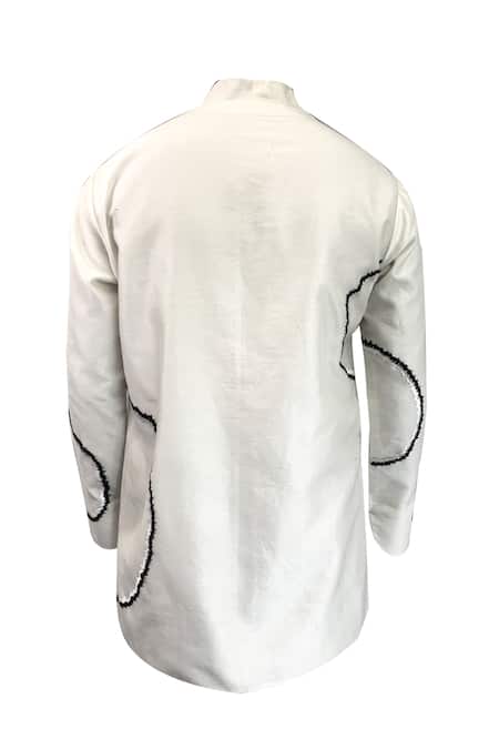 Antar Agni_Ivory Cotton, Silk Embroidery Big Moth Circles Shirt _at_Aza_Fashions