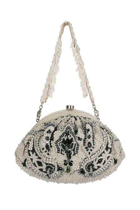 Shop Lovetobag Ivory Semi Precious Stone Bijoux Embellished Pouch at Aza Fashions Shop_Lovetobag_Ivory Semi Precious Stone Bijoux Embellished Pouch _at_Aza_Fashions