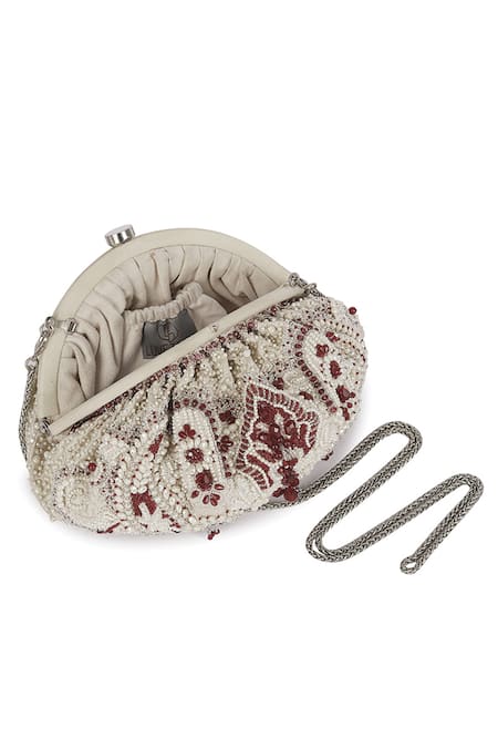 Shop_Lovetobag_Ivory Embroidered Bijoux Embellished Pouch _Online_at_Aza_Fashions