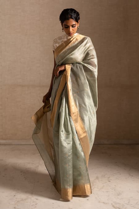Priyanka Raajiv Green Silk Chanderi Woven Thread Saree 