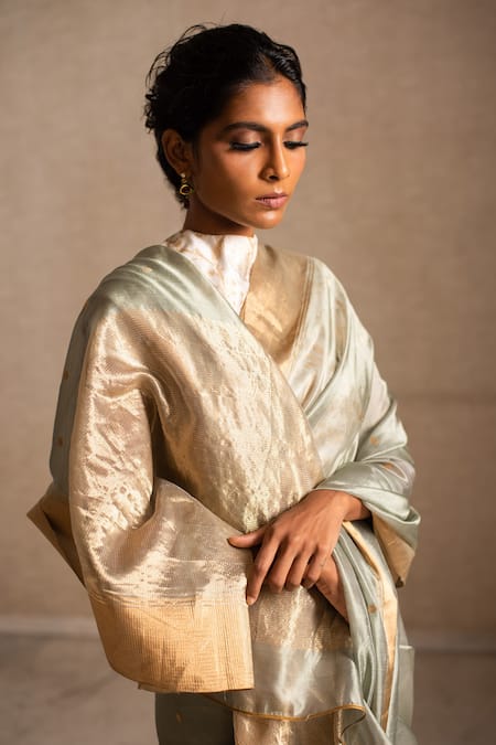 Buy_Priyanka Raajiv_Green Silk Chanderi Thread Saree _Online_at_Aza_Fashions