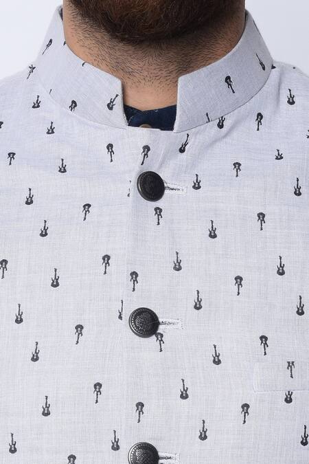 Spring Break_White 100% Cotton Printed Nehru Jacket _at_Aza_Fashions