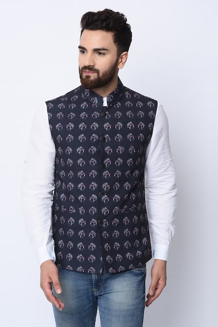 Black printed hotsell nehru jacket