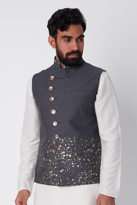 Spring Break_Blue Cotton Foil Print Bundi_Online_at_Aza_Fashions