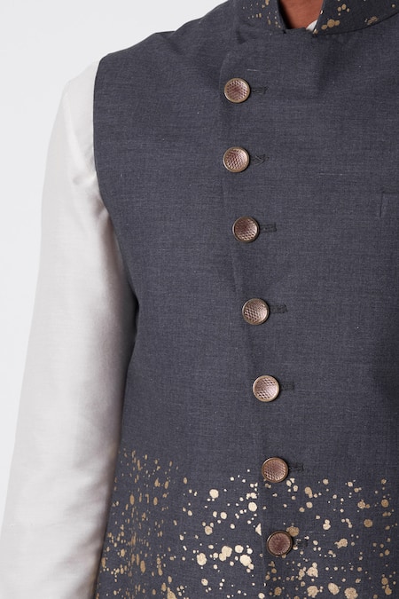 Buy_Spring Break_Blue Cotton Foil Print Bundi_Online_at_Aza_Fashions