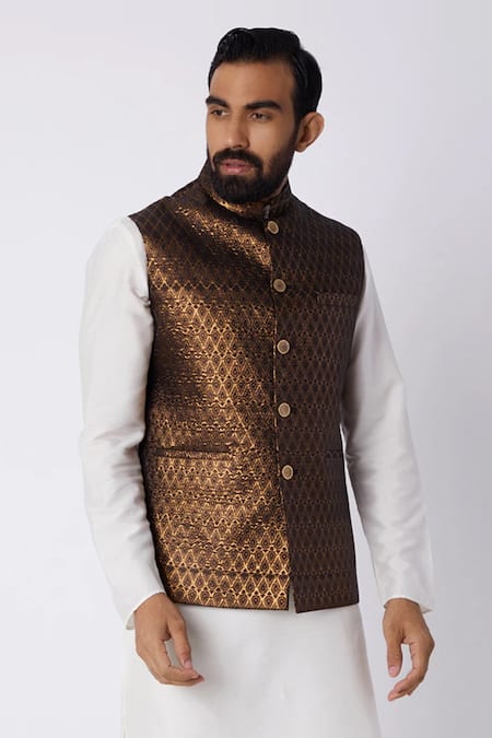 Spring Break_Black Cotton Jacquard Bundi _Online_at_Aza_Fashions