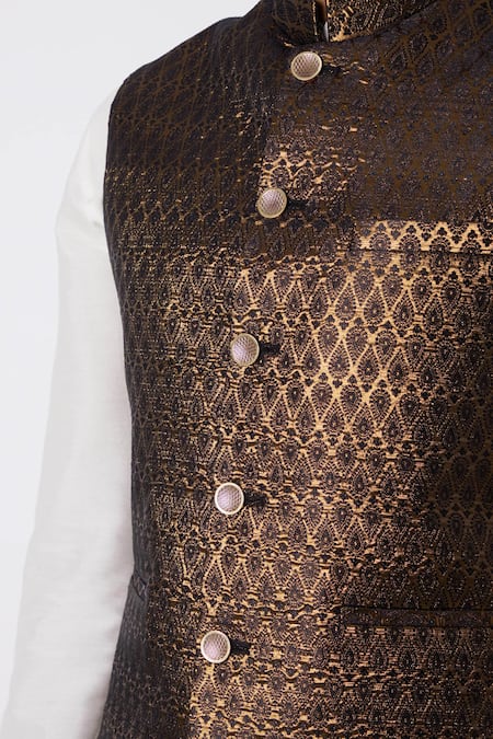 Buy_Spring Break_Black Cotton Jacquard Bundi _Online_at_Aza_Fashions