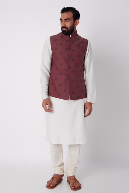 SPRING BREAK Maroon Cotton Printed Bundi 