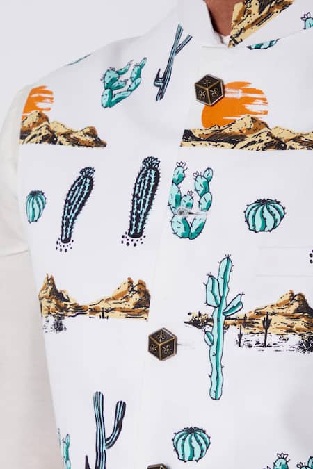 Spring Break_White Cotton Printed Bundi_Online_at_Aza_Fashions