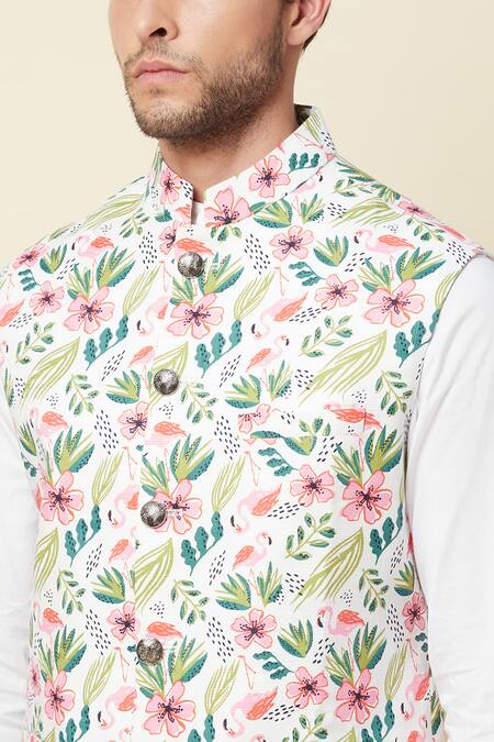 Spring Break_White Linen Printed Bundi _at_Aza_Fashions