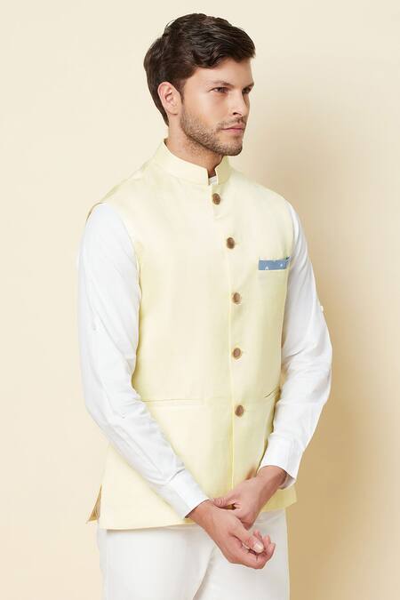 Spring Break_Yellow Polyester Button Down Bundi _Online_at_Aza_Fashions