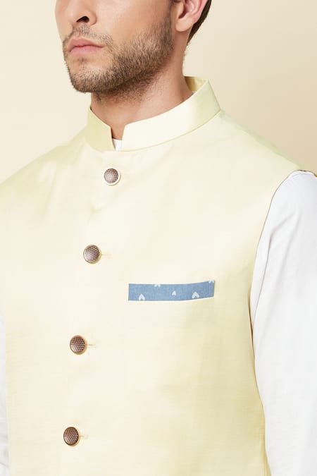 Spring Break_Yellow Polyester Button Down Bundi _at_Aza_Fashions