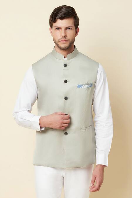 Buy_Spring Break_Grey Polyester Button Down Bundi _Online_at_Aza_Fashions