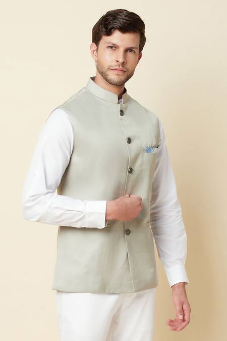 Spring Break_Grey Polyester Button Down Bundi _Online_at_Aza_Fashions