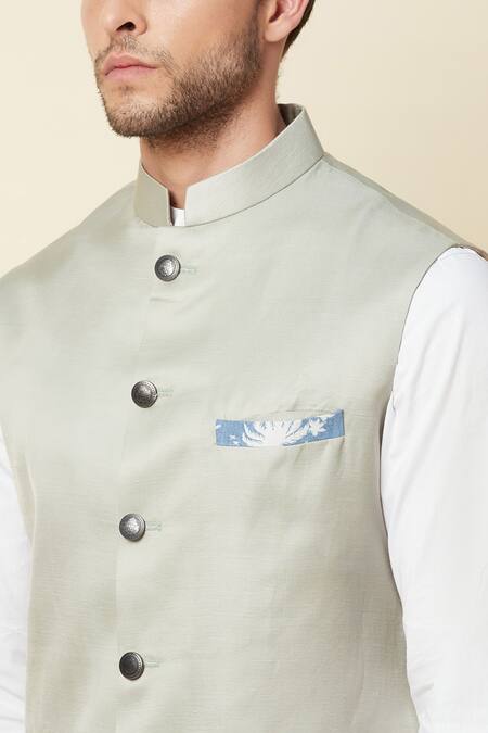 Spring Break_Grey Polyester Button Down Bundi _at_Aza_Fashions