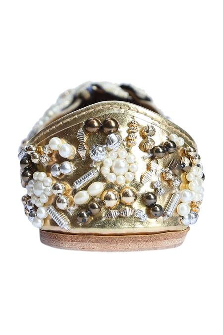 5elements_Gold Peacock Bead Embroidered Juttis _at_Aza_Fashions