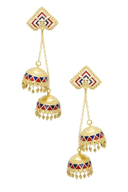 Belsi's Blue Enamel And Beads Drop Long Jhumkis 