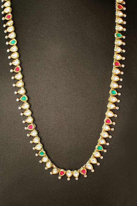 BelsI'S Gold Plated Polki Handcrafted Stone Necklace Set Online at Aza Fashions BelsI'S_Gold Plated Polki Handcrafted Stone Necklace Set_Online_at_Aza_Fashions