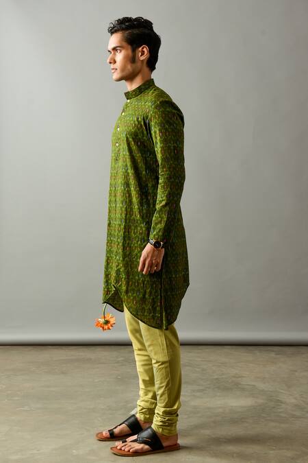 Buy_Agape_Green Cotton Thread Asymmetric Kurta Set_Online_at_Aza_Fashions