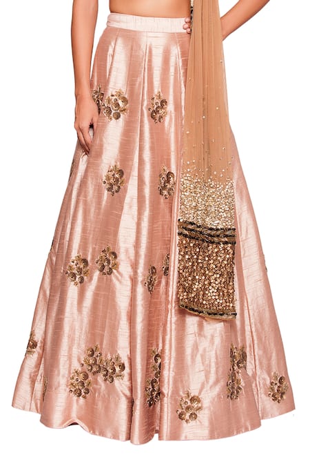 Salt And Spring Pink Net, Dupion Cutdana, Sequins Scoop Neck Floral Embroidered Lehenga Set Online at Aza Fashions Salt And Spring_Pink Net, Dupion Cutdana, Sequins Scoop Neck Floral Embroidered Lehenga Set _Online_at_Aza_Fashions