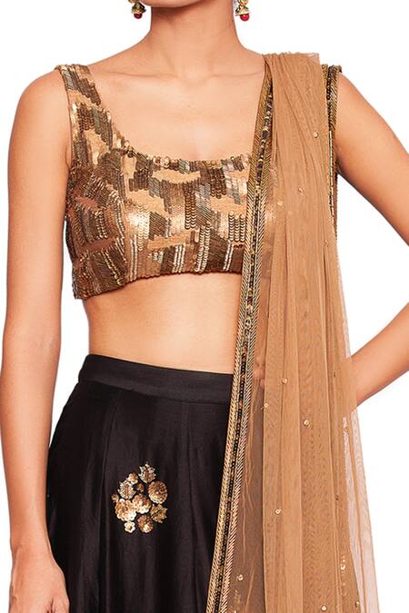 Buy Salt And Spring Black Net, Dupion Cutdana, Sequins Scoop Neck Floral Embroidered Lehenga Set Online at Aza Fashions Buy_Salt And Spring_Black Net, Dupion Cutdana, Sequins Scoop Neck Floral Embroidered Lehenga Set _Online_at_Aza_Fashions