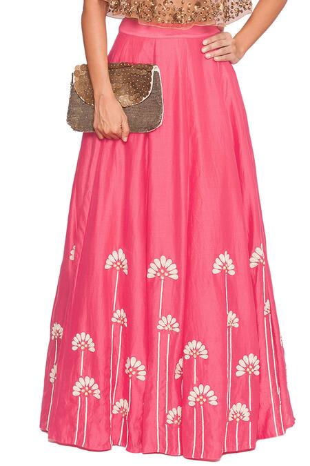 Salt And Spring Pink Net, Chanderi, Quilted Jacquard Floral Skirt Set With Embroidered Cape Online at Aza Fashions Salt And Spring_Pink Net, Chanderi, Quilted Jacquard Floral Skirt Set With Embroidered Cape _Online_at_Aza_Fashions