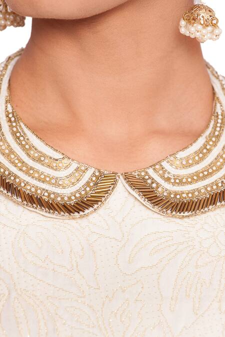 Buy Salt And Spring Pink Chanderi, Quilted Jacquard Floral Motifs Peter Collar Blouse And Skirt Set Online at Aza Fashions Buy_Salt And Spring_Pink Chanderi, Quilted Jacquard Floral Motifs Peter Collar Blouse And Skirt Set _Online_at_Aza_Fashions