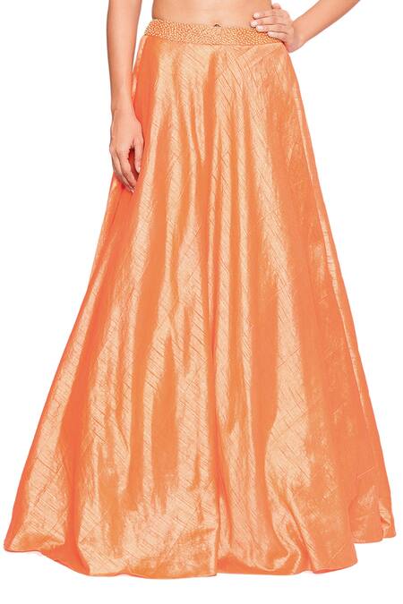 Salt And Spring Orange Chanderi, Quilted Jacquard Peter Pan Collar Blouse And Skirt Set Online at Aza Fashions Salt And Spring_Orange Chanderi, Quilted Jacquard Peter Pan Collar Blouse And Skirt Set _Online_at_Aza_Fashions