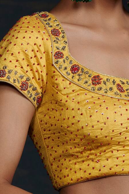 Buy Weaver Story Yellow Silk Floral, French Knots, Sequin, Zardozi Work Hand Embroidered Blouse Online at Aza Fashions Buy_Weaver Story_Yellow Silk Floral, French Knots, Sequin, Zardozi Work Hand Embroidered Blouse _Online_at_Aza_Fashions