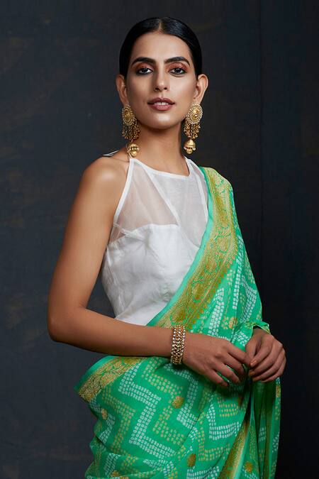 Weaver Story_White Organza Plain Halter Neck Handwoven Blouse _Online_at_Aza_Fashions