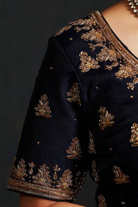 Buy Weaver Story Blue Silk Floral, Zardozi , Booti Round Hand Embroidered Blouse Online at Aza Fashions Buy_Weaver Story_Blue Silk Floral, Zardozi , Booti Round Hand Embroidered Blouse _Online_at_Aza_Fashions