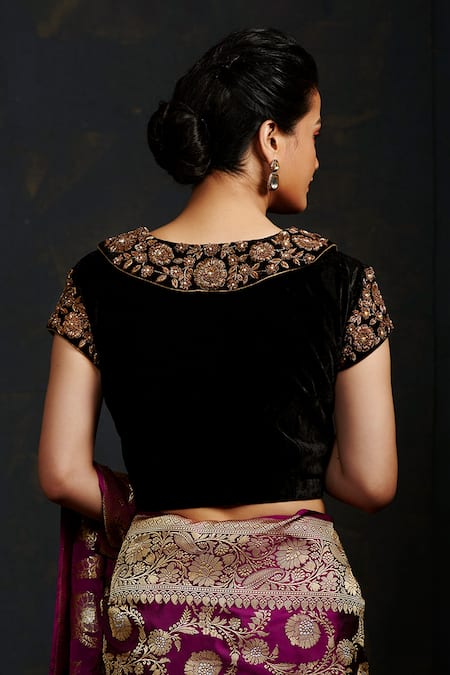 Weaver Story Hand Embroidered Zardozi Work Velvet Blouse 