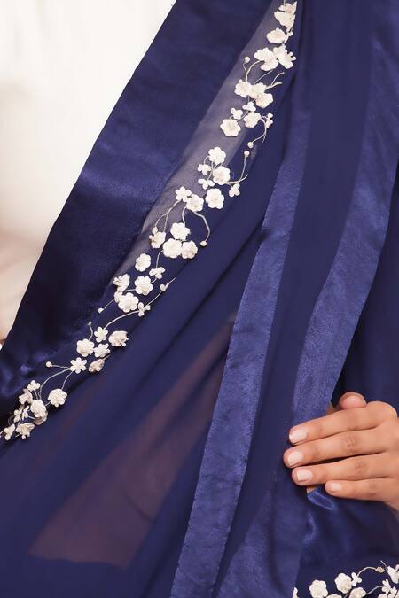 Salt And Spring Blue Chanderi, Georgette Floral Motifs Round Embroidered Saree With Blouse Online at Aza Fashions Salt And Spring_Blue Chanderi, Georgette Floral Motifs Round Embroidered Saree With Blouse _Online_at_Aza_Fashions