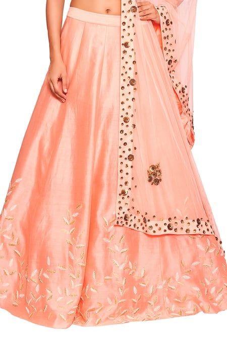 Salt And Spring Pink Raw Silk, Net, Chanderi Cutdana, Sequins Scoop Neck Embroidered Lehenga Set Online at Aza Fashions Salt And Spring_Pink Raw Silk, Net, Chanderi Cutdana, Sequins Scoop Neck Embroidered Lehenga Set _Online_at_Aza_Fashions