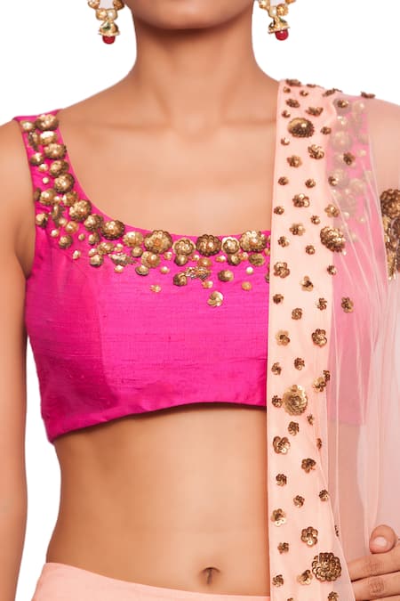 Buy Salt And Spring Pink Raw Silk, Net, Chanderi Cutdana, Sequins Scoop Neck Embroidered Lehenga Set Online at Aza Fashions Buy_Salt And Spring_Pink Raw Silk, Net, Chanderi Cutdana, Sequins Scoop Neck Embroidered Lehenga Set _Online_at_Aza_Fashions