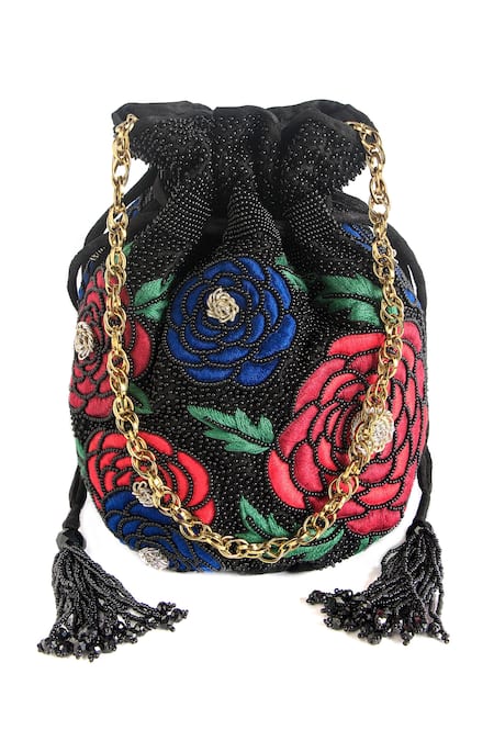 The Pink Potli Multi Color Embellished Rosette Potli 