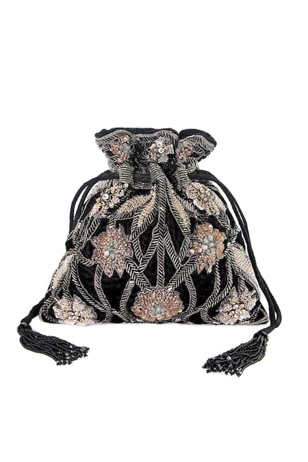 Shop The Pink Potli Black Embellished Aster Sequin Potli at Aza Fashions Shop_The Pink Potli_Black Embellished Aster Sequin Potli _at_Aza_Fashions